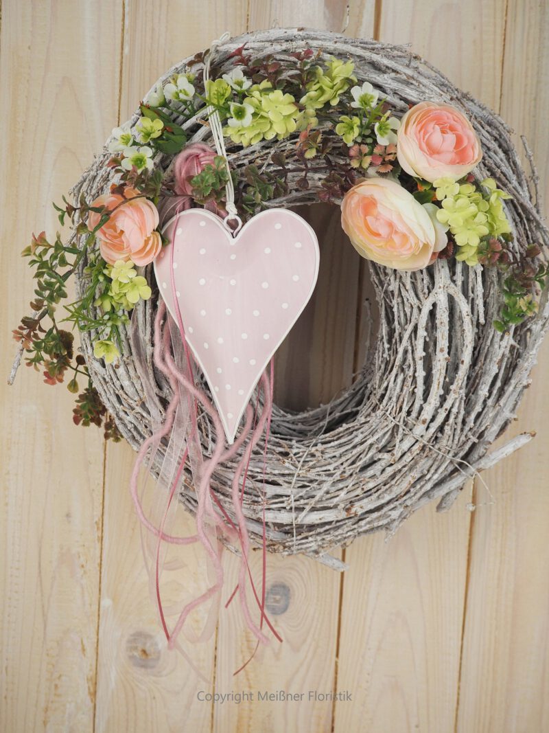 Türkranz Herz Rebe 30 cm rosa