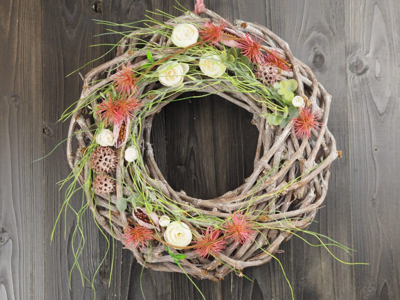 Türkranz Seidenblumen Frühling Sommer pastell weiß apricot ca 40 cm