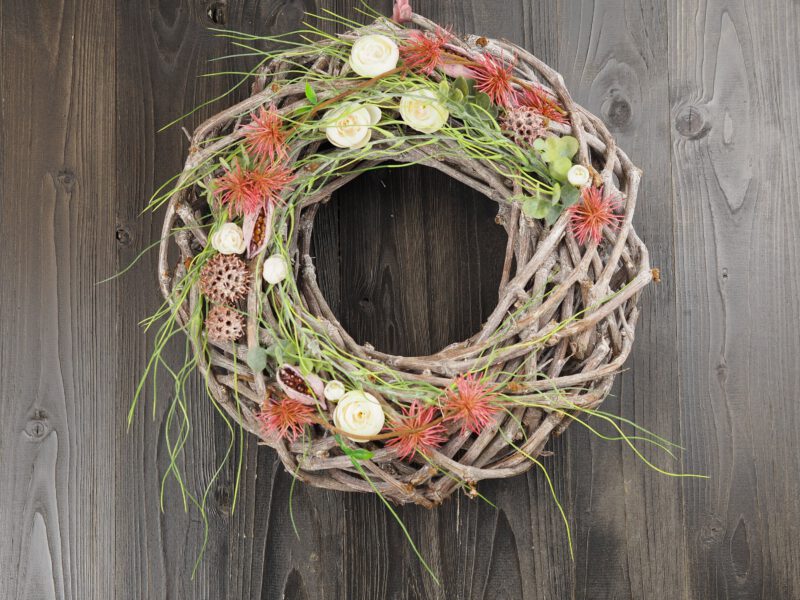 Türkranz Seidenblumen Frühling Sommer pastell weiß apricot ca 40 cm